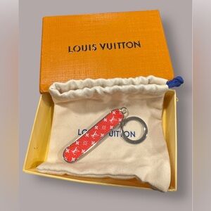 LV Red Skateboard Key Chain Parts with Silver Accents
